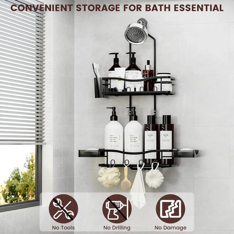 Over Showerhead Caddy With Rustproof Stainless Steel Construction Easy Install No Drilling Anti Swing Design installed in bathroom