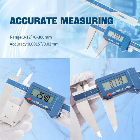 12 Inch Digital Caliper Pro Grade Shop Ready Stainless Steel IP54 Water Resistant With Large LCD Display and Measuring Demo