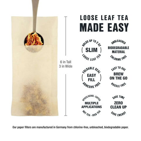 Disposable Loose Leaf Tea Filters For Easy Brewing, Unbleached Paper Sachets, Single Cup Infuser Bags For Hot Or Iced Tea, No Cleanup