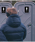 Portable toilets with gender signs, not ADA Compliant Braille Restroom Sign For Business With Double Sided 3M Tape ABS Plastic 9 By 6 Inches