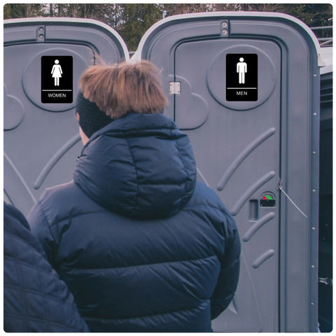 Portable toilets with gender signs, not ADA Compliant Braille Restroom Sign For Business With Double Sided 3M Tape ABS Plastic 9 By 6 Inches