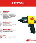 Precision Crafted Half Inch Drive Pneumatic Impact Wrench Producing Six Hundred Twenty Five Foot Pounds Of Torque At Ten Thousand Rpm with black and yellow design.