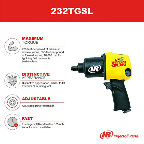 Precision Crafted Half Inch Drive Pneumatic Impact Wrench Producing Six Hundred Twenty Five Foot Pounds Of Torque At Ten Thousand Rpm with black and yellow design.