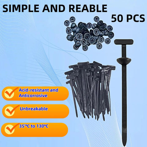 Heavy Duty Universal Nylon Cable Ties With Pin And Button Lock, 50 Pack, acid-resistant, unbreakable, for car repair use