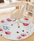 Floral Branch Round Furniture Pad With Non Skid Grip for Hardwood Floors under office chair, soft polyester, 0.23 inch thick