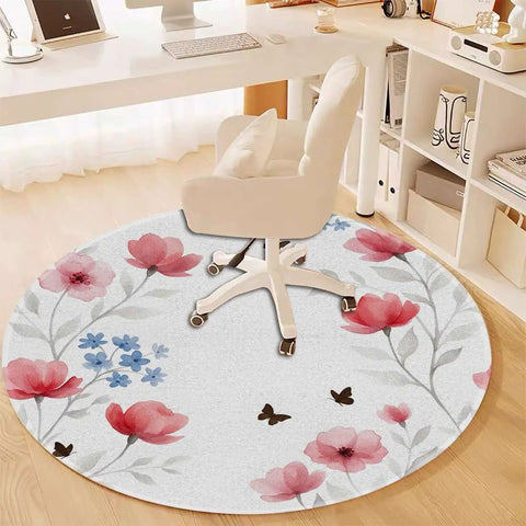 Floral Branch Round Furniture Pad With Non Skid Grip for Hardwood Floors under office chair, soft polyester, 0.23 inch thick