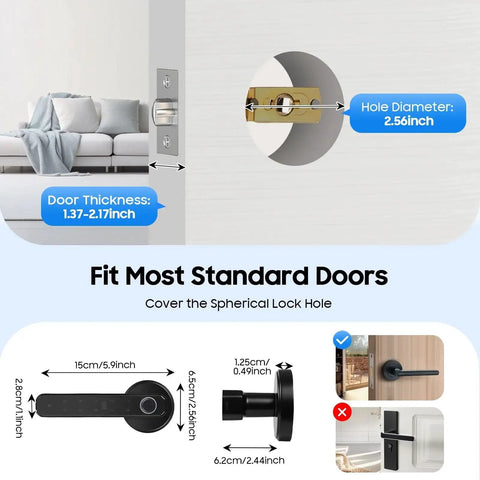 No Sweat 4 In 1 Smart Door Lock With Rapid Fingerprint Scanner Keypad Pin Ic Card Swipe And Mechanical Key Backup Solid Matte Black Lever for standard door measurements.