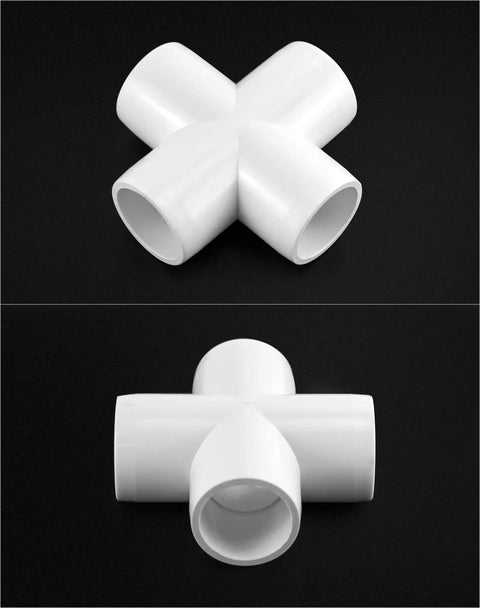 4 Way 1/2 Inch Cross PVC Fitting 10 Pack Connector Furniture Grade For DIY Furniture Projects and PVC Structures White Glossy Finish