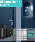 Home Security Door Reinforcement Lock For Kids Safety Upgraded Front Door Lock With 800 Lb Strength in matte black installed on blue door