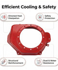 Red electric start conversion kit flywheel housing for Honda GX160 GX200, highlighting safety, cooling, and durability features.