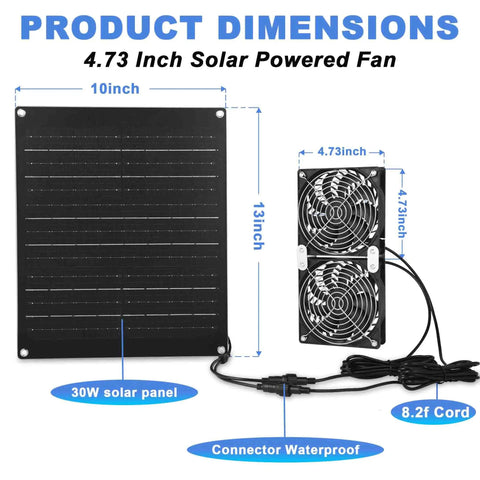 Solar Powered 30W Dual Exhaust Solar Fan With IPX7 Waterproof Blades For Chicken Coops, Greenhouses, Sheds And Pet Houses, Real Workhorse With High Efficiency Monocrystalline Panel Delivers Strong Airflow In Any Sunlight