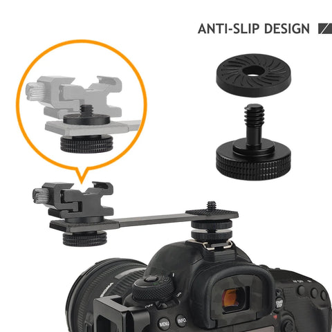 Two Pack Thumb Screw Camera Quick Release Adapters With Rubber Pads And One Quarter Inch Thread Female To Male Quick Release for Camera Mounting Plate L Bracket Mount Tripod Accessory With Rubber Washers installed on camera