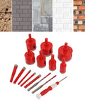 Premium 12 Piece Hole Saw Kit For Tile And Glass Core Drill Bits With Vacuum Brazed Edges Perfect For Marble Granite And Hard Surfaces Plus Extra Serrated Bits And EVA Locating Mold In Tough Case. red diamond hole saw bits and pilot drills for tile, glass, brick