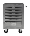 21 Inch Tough As A Nail Rolling Tool Cabinet Steel Worktop Ball Bearing Slides with five drawers and swivel casters.