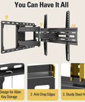 Heavy Duty Full Motion TV Wall Mount For 32 To 70 Inch Sets Up To 99 Lbs with anti-drop edges and sturdy steel hooks design.
