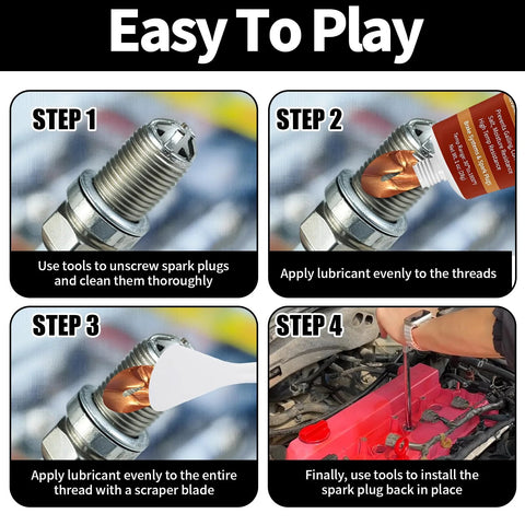 Copper anti-seize lubricant for spark plugs; 1oz tube; four-step automotive installation guide.