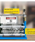 Fully Automatic Wire Stripper Heavy Duty Scrap Copper Cable Machine showing adjustable handle and danger sign for safety.