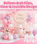 Super Cool 10 Pack Clear Spring Balloon Arch Clips That Grip Tight For Your Birthday Wedding Or Photo Studio Decor Setup Without Messing Up The Look! clear balloon arch clips on pink birthday balloon backdrop