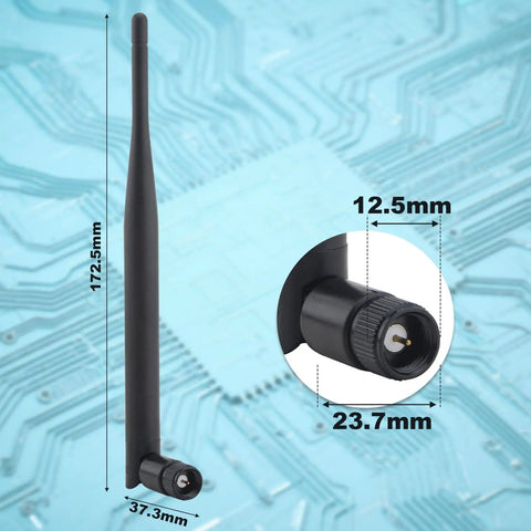 Omni Directional 1.2GHz SMA Male Antenna 3 Dbi High Gain Portable Antenna for FPV Drones, shown with size dimensions.