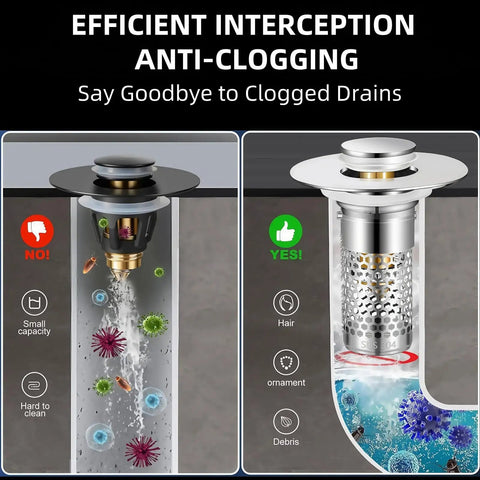 Hella Solid Bathroom Pop Up Sink Drain Strainer Two Pack Stainless Steel Hair Catcher Filter Basket Keeps Sludge Out And Stops Clogs Cold Before They Spread