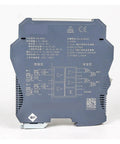 ZEEGII 2-input 4-20mA to 2-output 4-20mA barrier module, blue housing, rear view with DIN rail clip