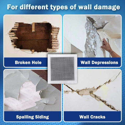 Different types of wall damage and Large 10 By 10 Inch Drywall Patch Kit Self Adhesive Fiberglass Wall Patch