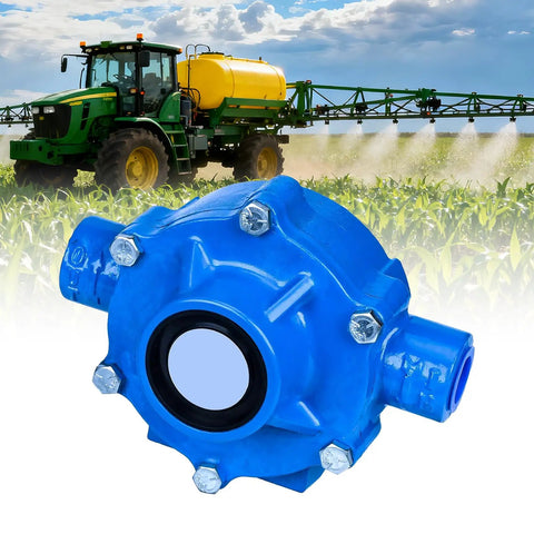 7560C Cast Iron Eight Roller Pump in farmland with tractor sprayer, durable for harsh farm environments, crop spraying efficiency.