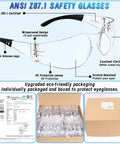 ANSI Z87 1 Certified 150 Piece Clear Safety Glasses Bulk with wraparound design and UV protection, ideal for safe workwear.