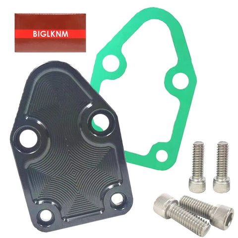 Chevy Small Block Fuel Pump Plate Kit With Gasket Bolt On Drop In Fit For 283 327 350 400 Engines Easy Replacement For Worn Out Parts High Quality Engine Plate black anodized plate, gasket, and bolts