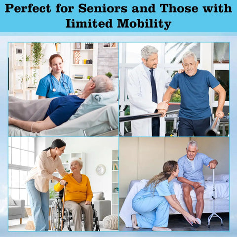 Caregivers assisting seniors with Seven Handle Gait Belt for patient comfort and mobility in various home care settings.