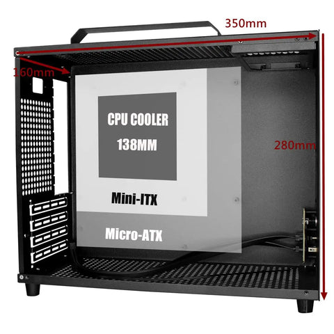 Inside view of V500 Mini Portable ITX Case With Handle, Full Side Transparent Acrylic DIY Desktop Mini Tower For MATX Builds, Black