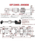 Low Backlash SFU2005 300mm Travel For CNC Machines, Slick Rolling Motion, Built Tough Bearing Steel Construction For Precision Linear Actuation And Steady, Reliable Motion drawing