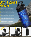 48V 12Ah battery from Beast 550W Ebike With 25 MPH Top Speed, 35 Mile Range, 300 Lbs Load, Tool Free Fold, showcasing protections