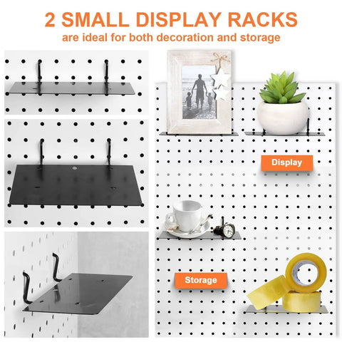 Pegboard Organizer Kit 18 Pack With Hooks Baskets Cups And Trays For Garage Workshop And Craft Room Universal One Eighth And One Quarter Inch Pegboards showing display racks with decorations