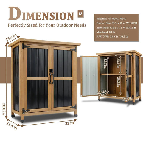 Weatherproof Outdoor Storage Cabinet With Lockable Doors For Tools, Garden Gear, Pool Accessories, And Lawn Equipment dimension