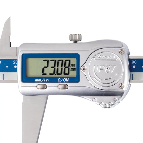 Waterproof Digital Caliper 0-8 Inches 0-200 mm With IP67 Rating Stainless Steel Large LCD Screen close-up view