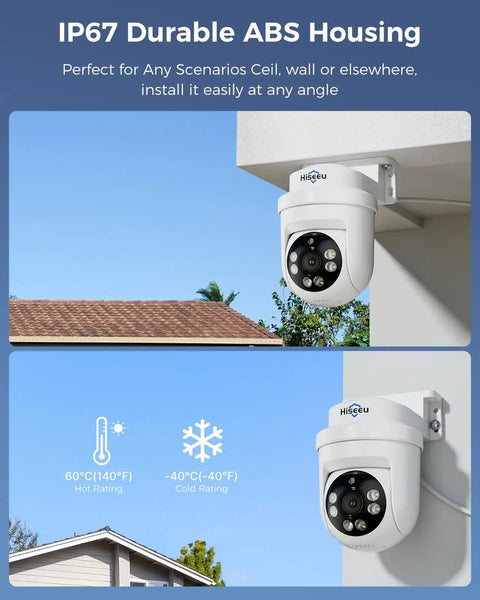 All Weather 360 Degree PTZ Security Camera System With Color Night Vision, mounted outdoors showing durable ABS housing