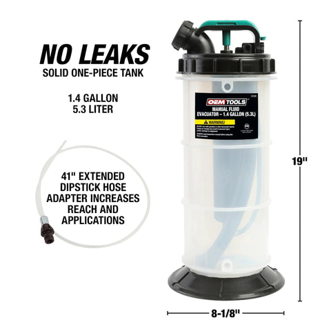 Manual Fluid Extractor Pump For Oil, Coolant, And Transmission Fluid, 1.4 Gallon Capacity with Hose and Adapter
