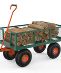 Heavy Duty 3 In 1 Garden Cart With Removable Mesh Sides And 10 Inch All Terrain Wheels Steel Utility Wagon carrying wood