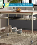 Rock Solid 4 Inch Expanding Stem Casters Delivering Ghost Quiet Tpe Roll With Lock Brakes For No Sweat Setup On Commercial Kitchen Prep Tables And Workbenches Fits Classic Round Tubes Handling 705 Pounds Per Caster Pack Of 4 on a kitchen prep table showing load capacity.