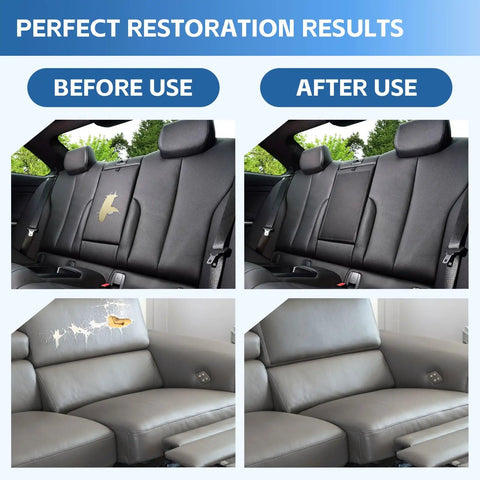 Before and after repair using Leather Repair Patches 17X79 Inch Self Adhesive Tape For Couches Furniture Sofas And Car Seats Black Stretch Vinyl Repair Kit Cut To Fit And Apply Quick Fix To Tears Save Money By Refurbishing Worn Areas
