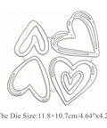 Love Hearts Metal Die Cuts Frame Set 4 Pieces Silver Embossing Dies for scrapbooking, card making DIY photo background frames