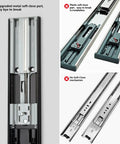 Upgraded soft close mechanism for 10 Pair Heavy Duty 22 Inch Soft Close Drawer Slides with metal parts for durability.