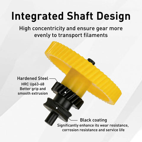 Drop In Extruder Gear Kit For Bambu Lab P2S With DLC Nano Coating showing integrated shaft design and yellow gear
