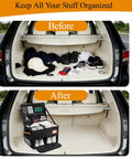 Car trunk with before and after views using a 2 Layer Golf Trunk Organizer With 2 Shoe Compartments, Waterproof Golf Gear Storage Organizer