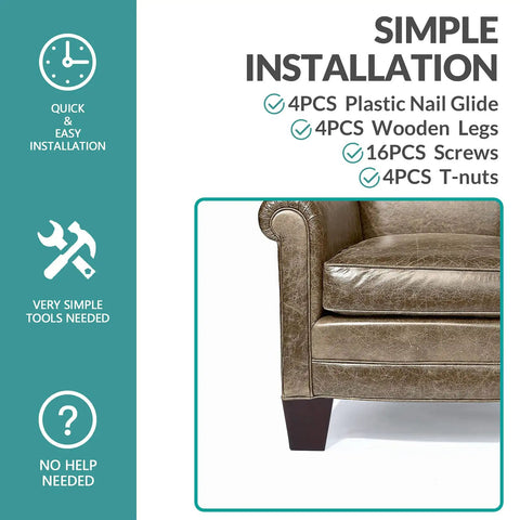 Four Inch Wood Furniture Legs Set Of Four Square Tapered Pyramid Style Replacement Legs for sofas with installation guide