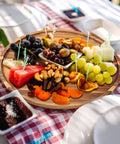 12 Inch Round Acacia Wood Serving Tray Super Sturdy Natural Kitchen Counter Dish Holder Lazy Susan Cake Platter Dinnerware with fruits