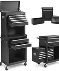 Six Drawer Rolling Tool Chest With Locking Cabinet On Wheels, 3 In 1 Tool Cabinet With Sliding Drawers And Removable Top Box displayed