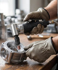 Rugged Air Angle Die Grinder 12000 RPM 90 Degree Right Angle Pneumatic Tool in use for precision grinding on metal part.