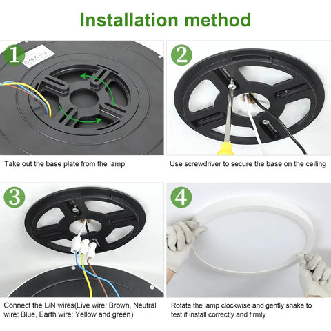 Installation guide for Dimmable 48W LED Ceiling Light With Remote Control, 20 Inch Round Flush Mount, step-by-step process.